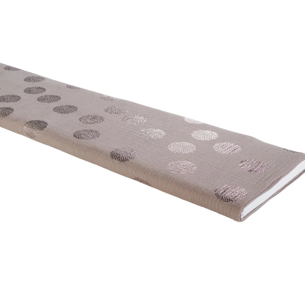 Rico Design Musselin Stoff|Stoff Meterware>Krinkel-Musselin Baumwoll-Stoff mit Metallic-Effekt "Sakura Blossom Taupe"