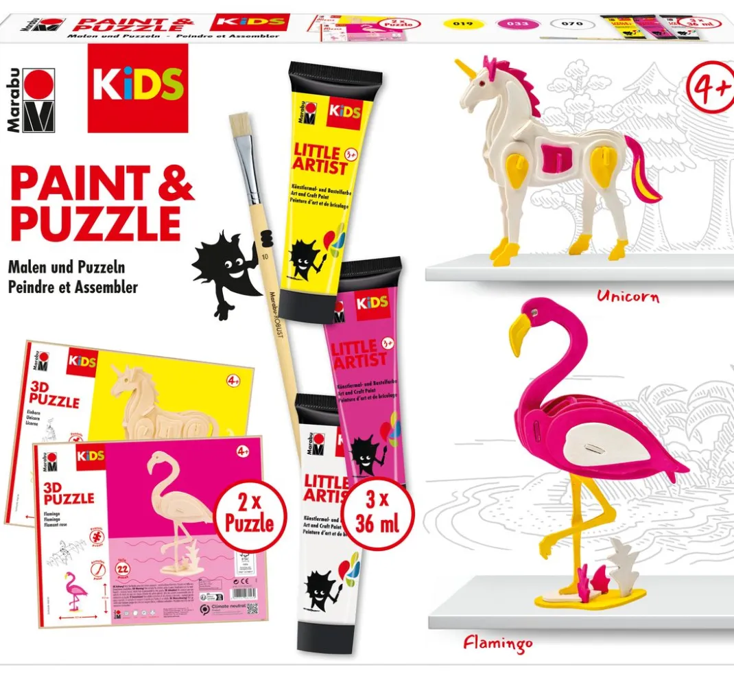 Kinder Marabu Malsets|Deko-Bastelsets>KiDS Little Artist Paint & Puzzle "Flamingo & Einhorn"