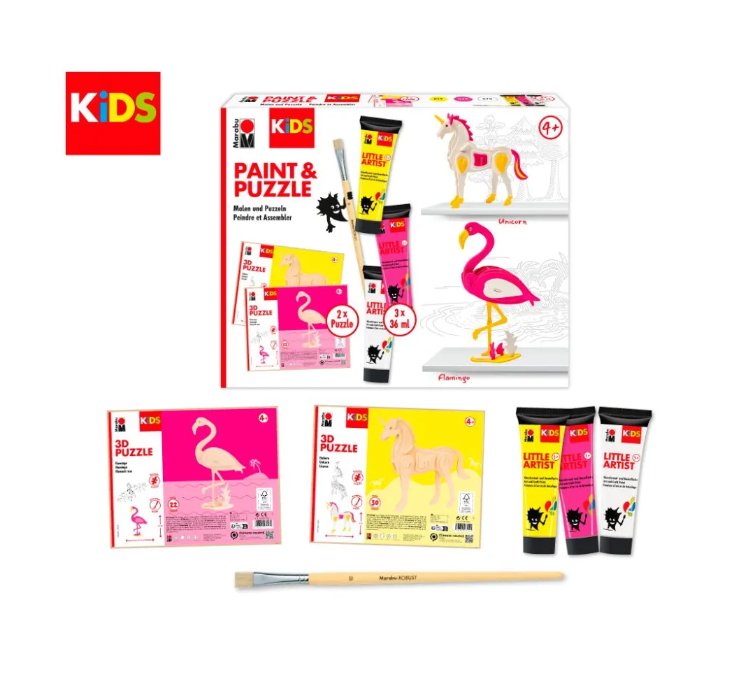 Kinder Marabu Malsets|Deko-Bastelsets>KiDS Little Artist Paint & Puzzle "Flamingo & Einhorn"