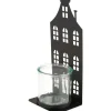 ohne Marke Kerzenhalter>Metall-Windlicht "Hausfront" mit Glas