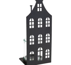 ohne Marke Kerzenhalter>Metall-Windlicht "Hausfront" mit Glas