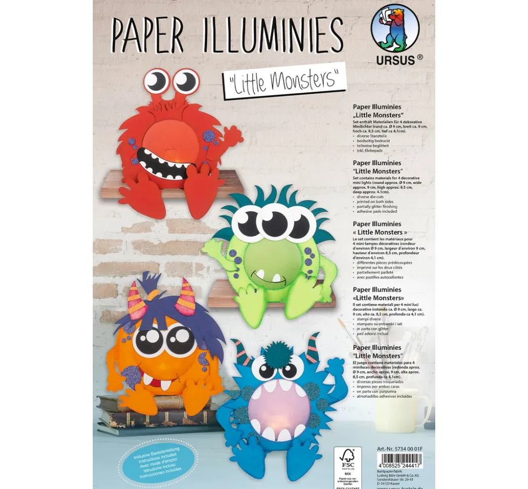 Kinder URSUS Laterne Basteln|Papier>Minilichter-Set "Monster"