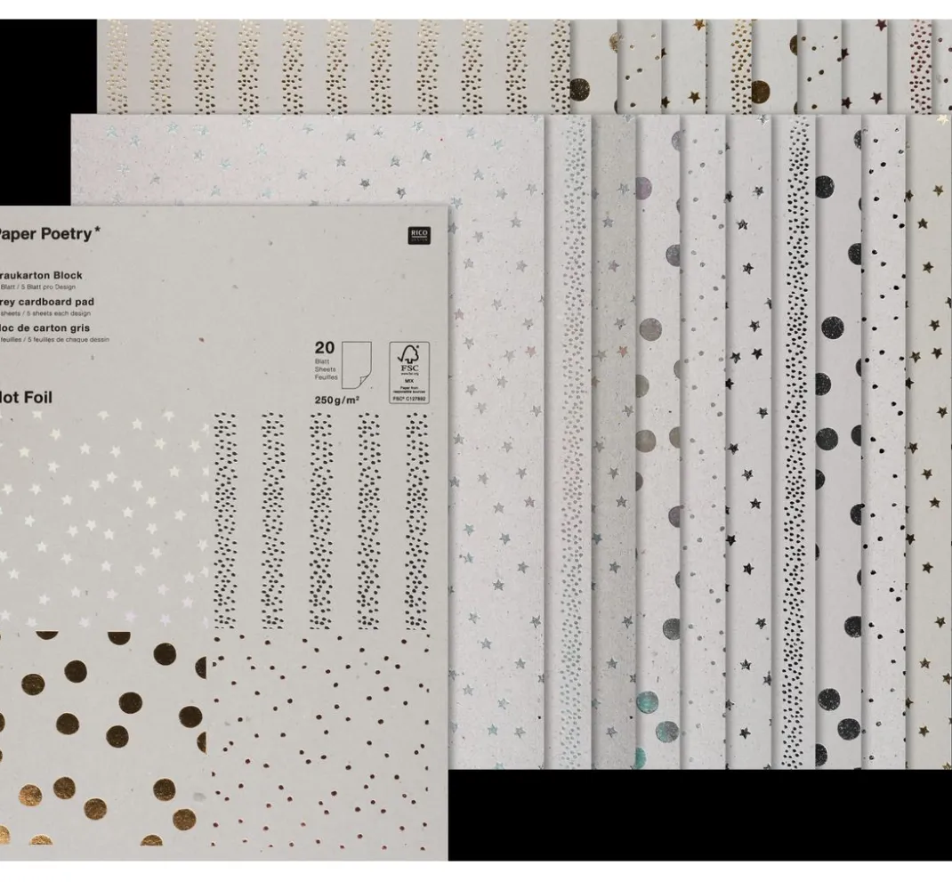 Rico Design Spezialpapier & -Karton>Motivblock "Graukarton Hot Foil"