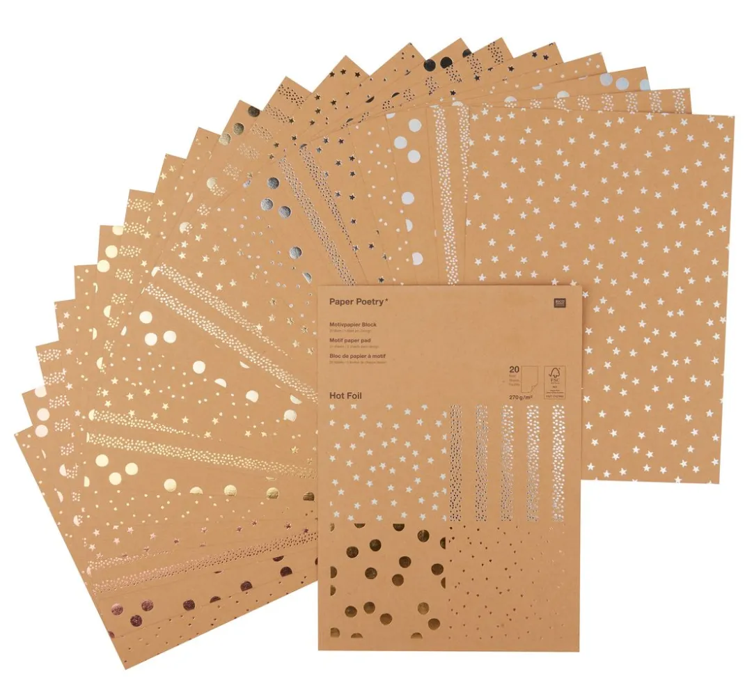 Rico Design Spezialpapier & -Karton|Kraftpapier & -Karton>Motivblock "Kraftpapier Hot Foil"