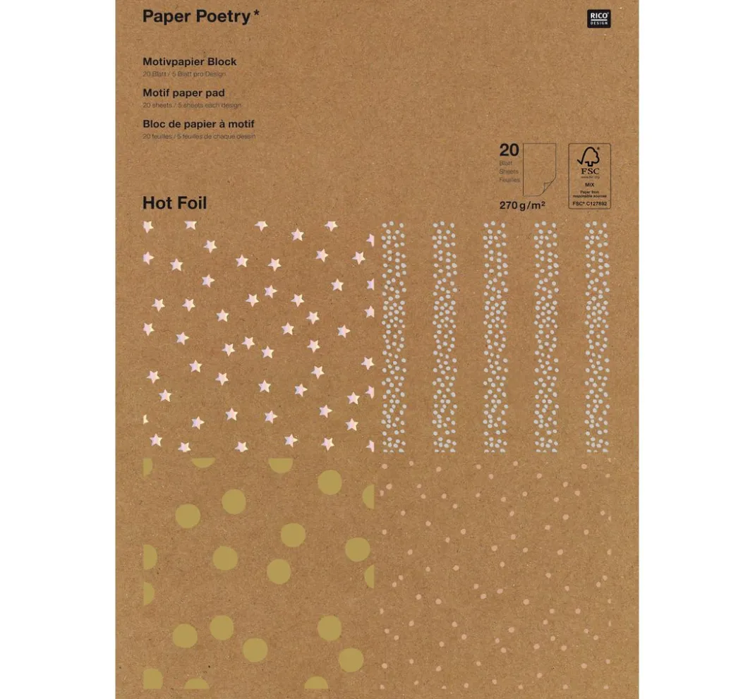 Rico Design Spezialpapier & -Karton|Kraftpapier & -Karton>Motivblock "Kraftpapier Hot Foil"