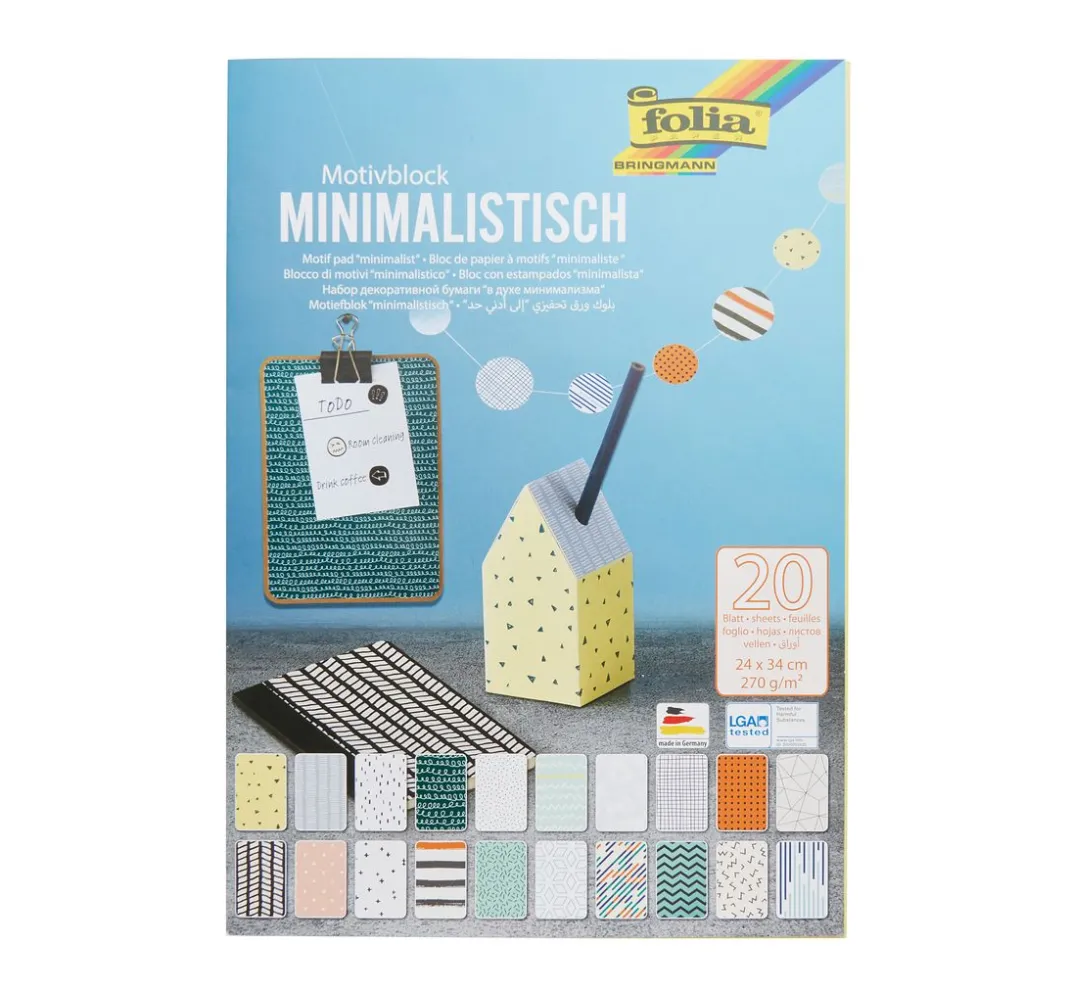 folia Farb- & Motivblöcke|Scrapbooking>Motivblock "Minimalistisch", 270 g/m², 24x34cm, 20 Blatt