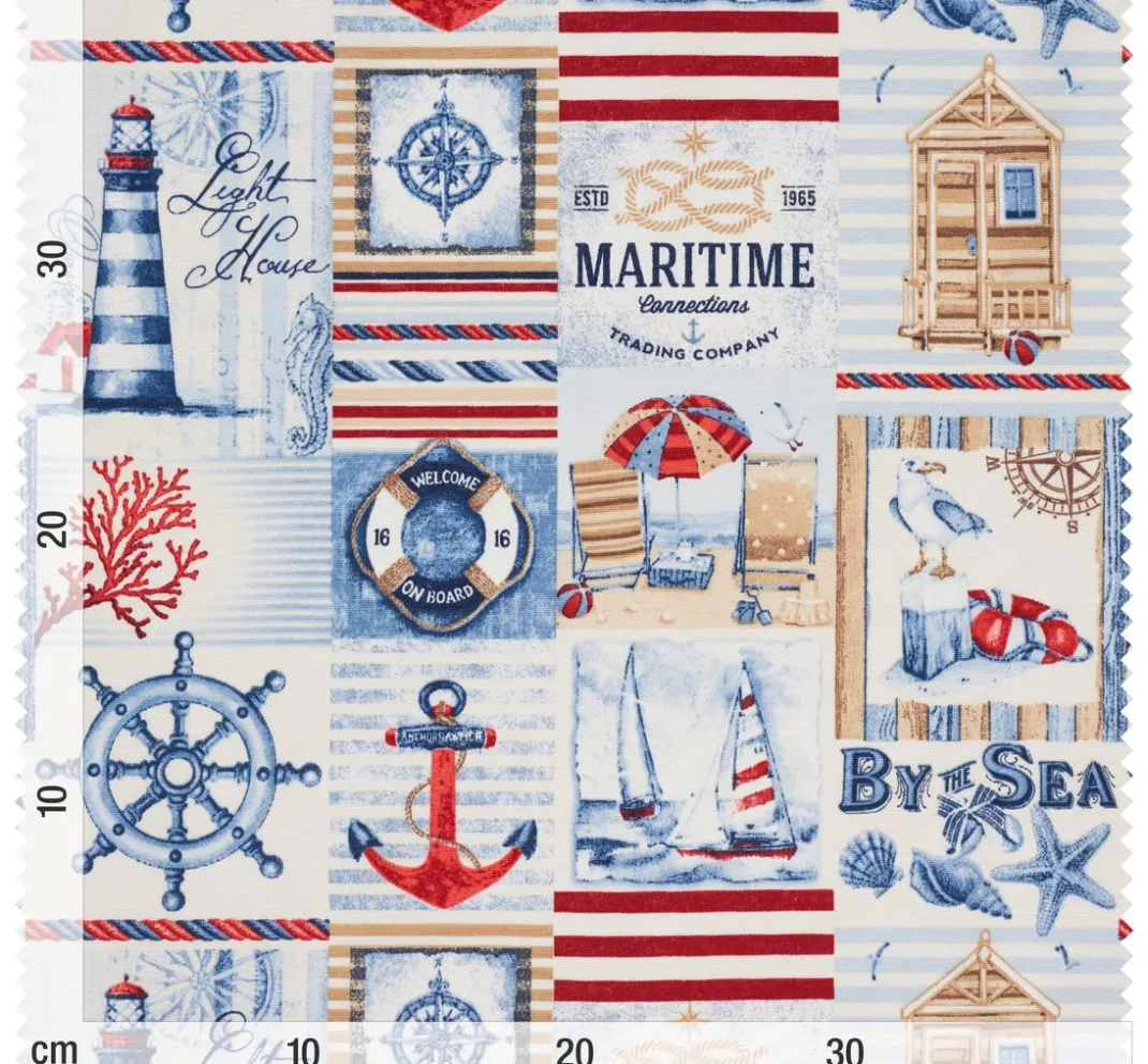 VBS Marktplatz Dekostoff|Stoff Meterware>Motiv-Stoff Leinenoptik "By the Sea"