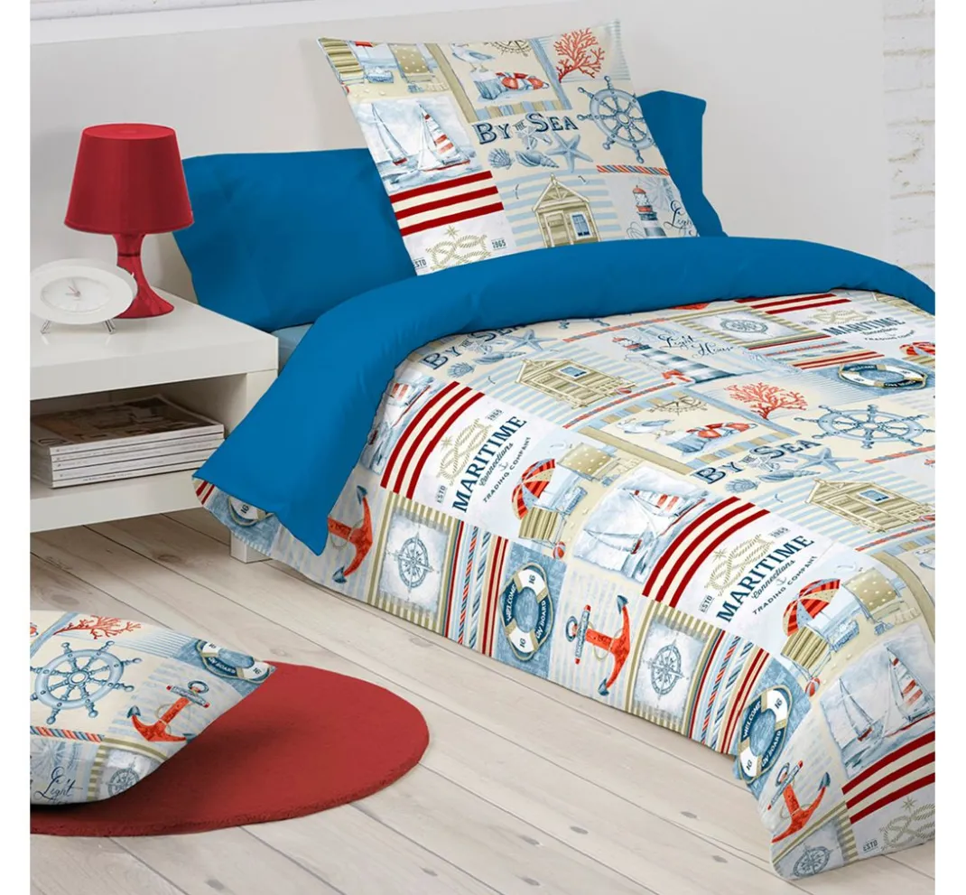 VBS Marktplatz Dekostoff|Stoff Meterware>Motiv-Stoff Leinenoptik "By the Sea"