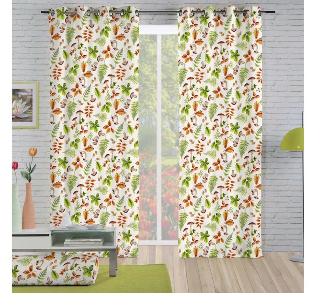 VBS Marktplatz Dekostoff|Stoff Meterware>Motiv-Stoff Leinenoptik "Herbstblätter und Pilze"