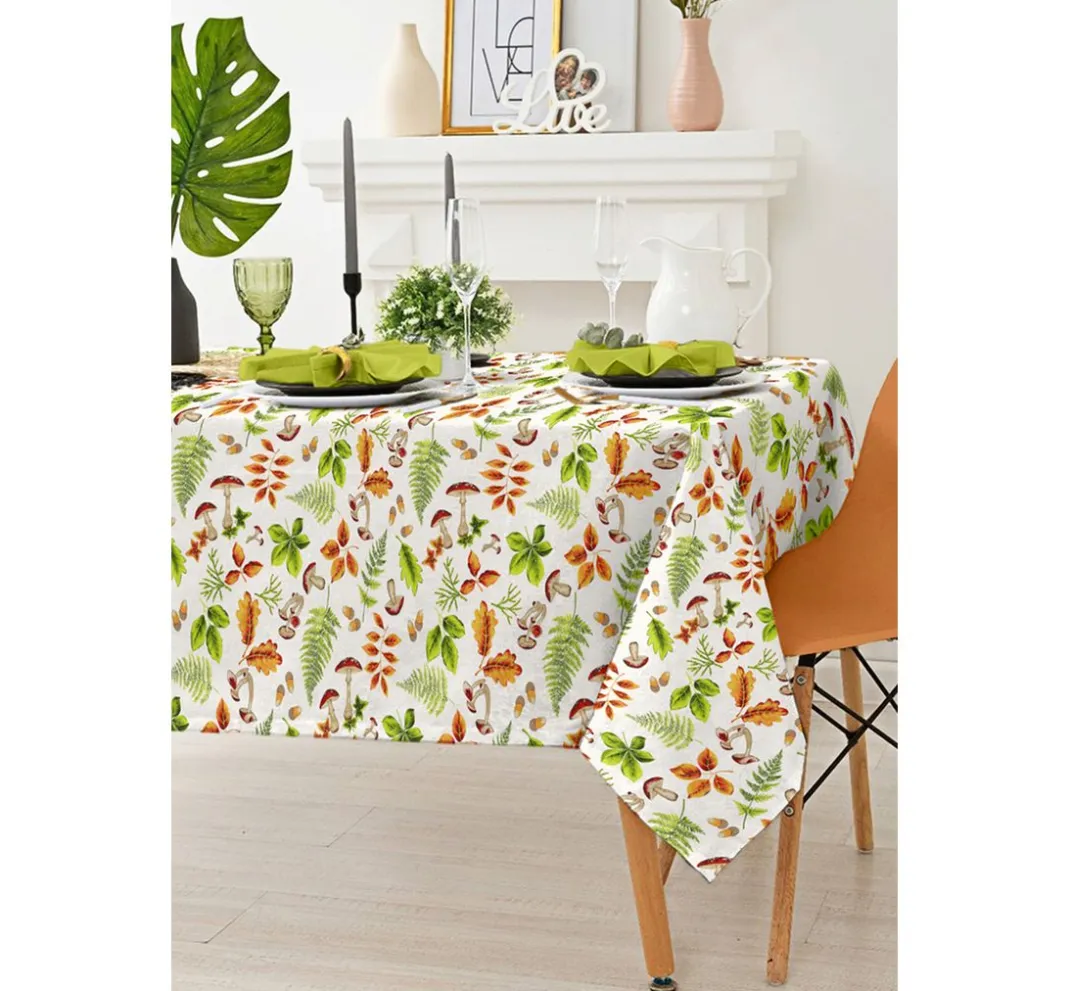 VBS Marktplatz Dekostoff|Stoff Meterware>Motiv-Stoff Leinenoptik "Herbstblätter und Pilze"