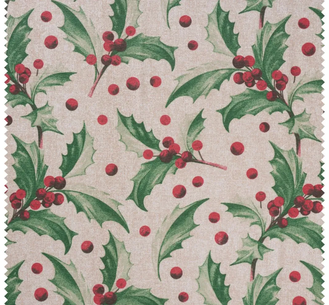 VBS Marktplatz Weihnachtsstoffe|Dekostoff>Motiv-Stoff Leinenoptik "Ilex"