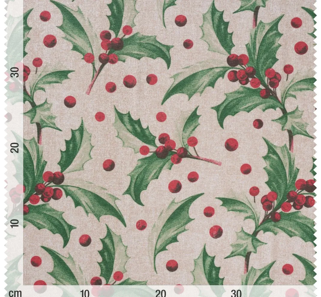 VBS Marktplatz Weihnachtsstoffe|Dekostoff>Motiv-Stoff Leinenoptik "Ilex"