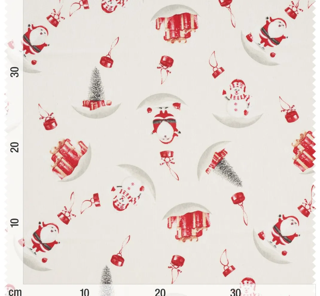VBS Marktplatz Stoff Meterware|Weihnachtsstoffe>Motiv-Stoff Leinenoptik mit Golddruck "Snowman and Santa"