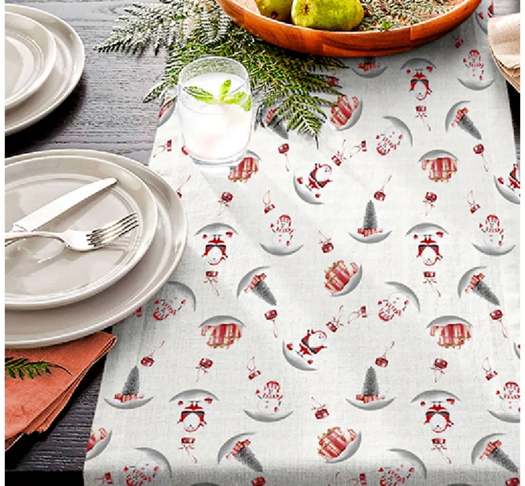VBS Marktplatz Stoff Meterware|Weihnachtsstoffe>Motiv-Stoff Leinenoptik mit Golddruck "Snowman and Santa"