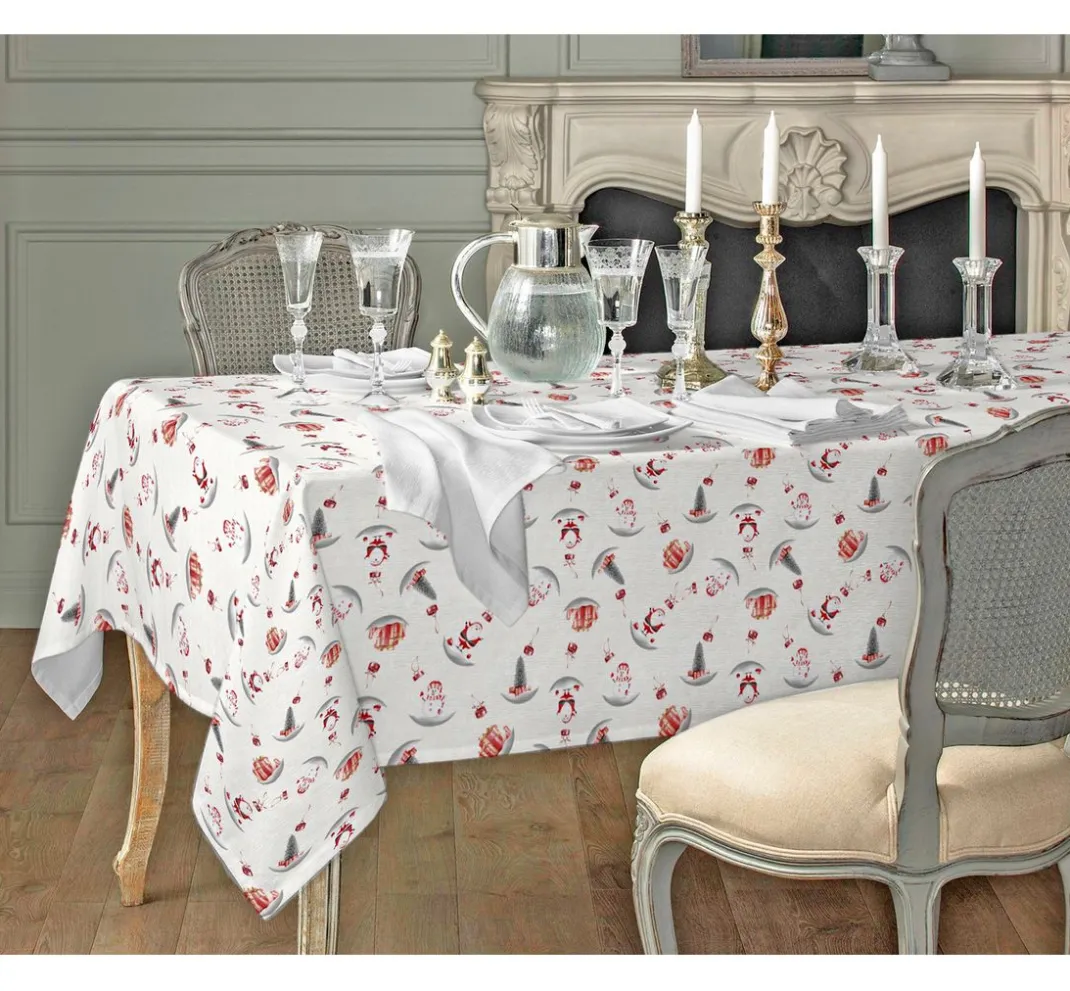 VBS Marktplatz Stoff Meterware|Weihnachtsstoffe>Motiv-Stoff Leinenoptik mit Golddruck "Snowman and Santa"