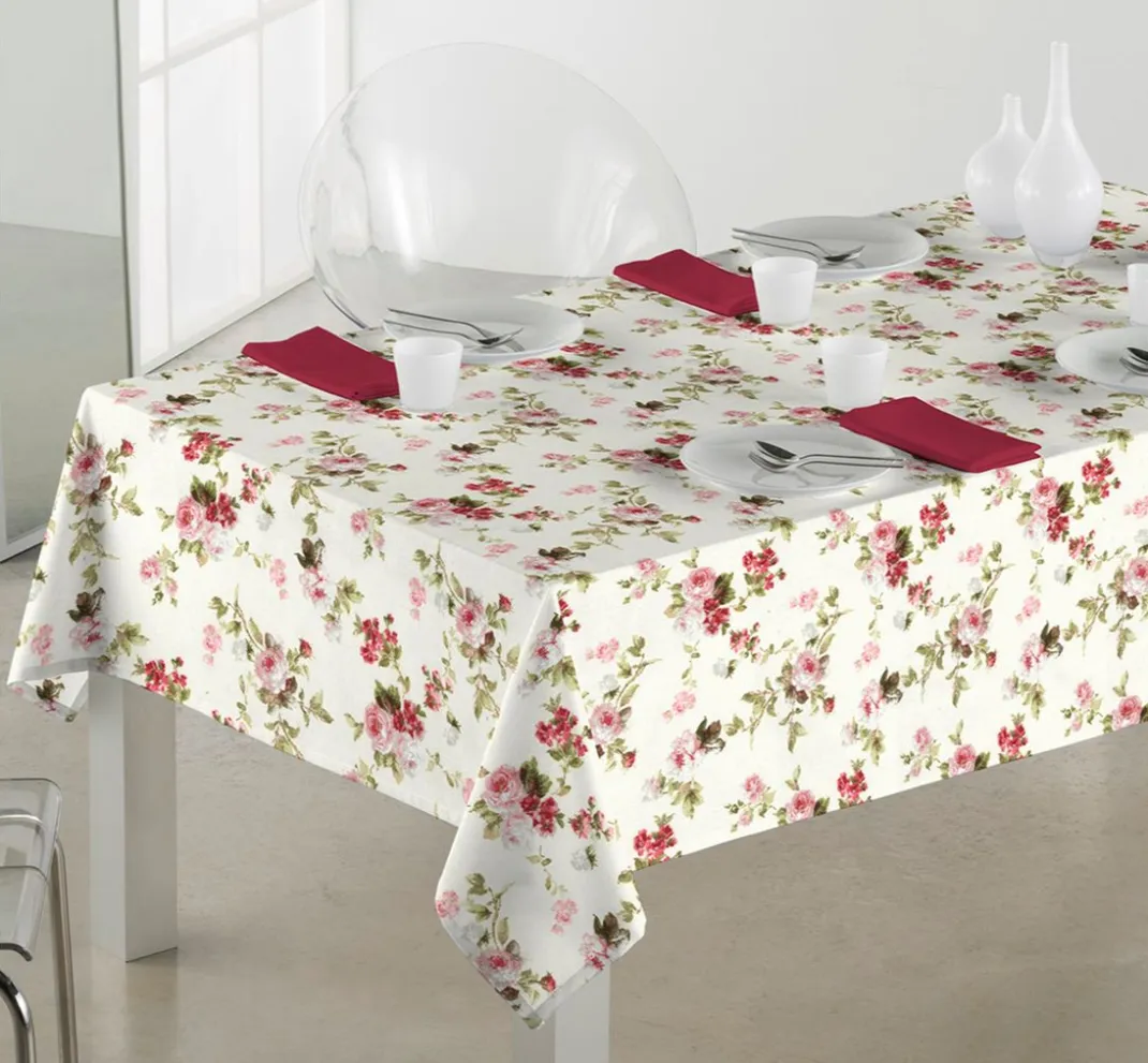 VBS Marktplatz Stoff Meterware>Motiv-Stoff Leinenoptik "Rosen"
