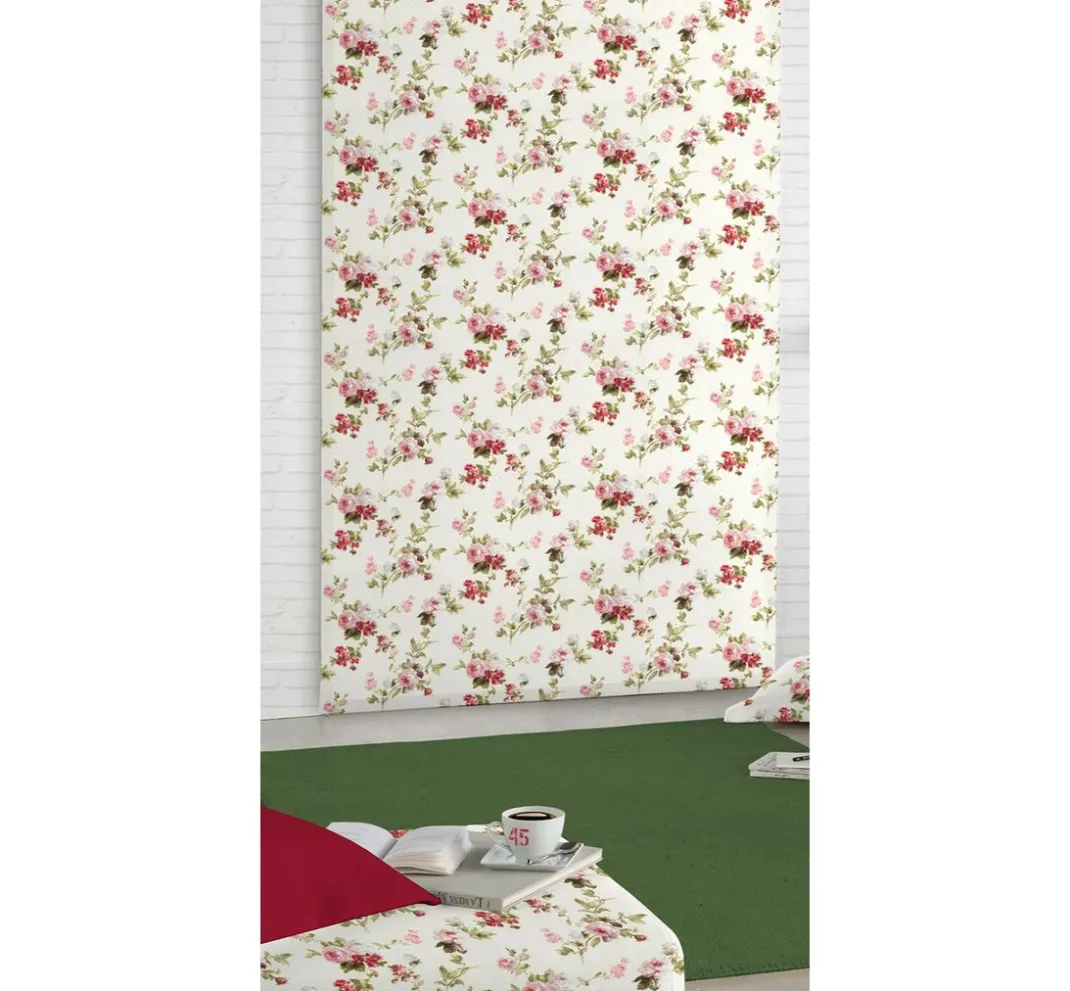 VBS Marktplatz Stoff Meterware>Motiv-Stoff Leinenoptik "Rosen"