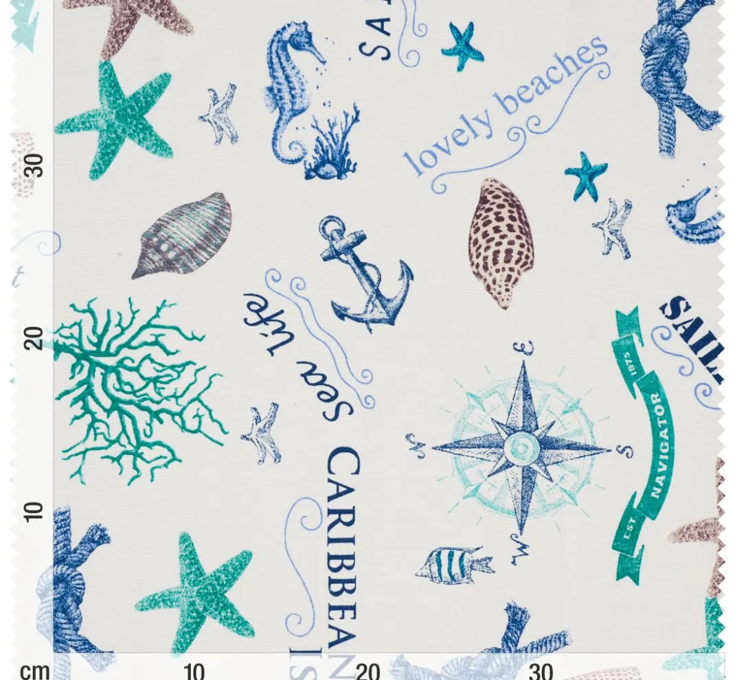 VBS Marktplatz Stoff Meterware|Dekostoff>Motiv-Stoff Leinenoptik "Sealife"