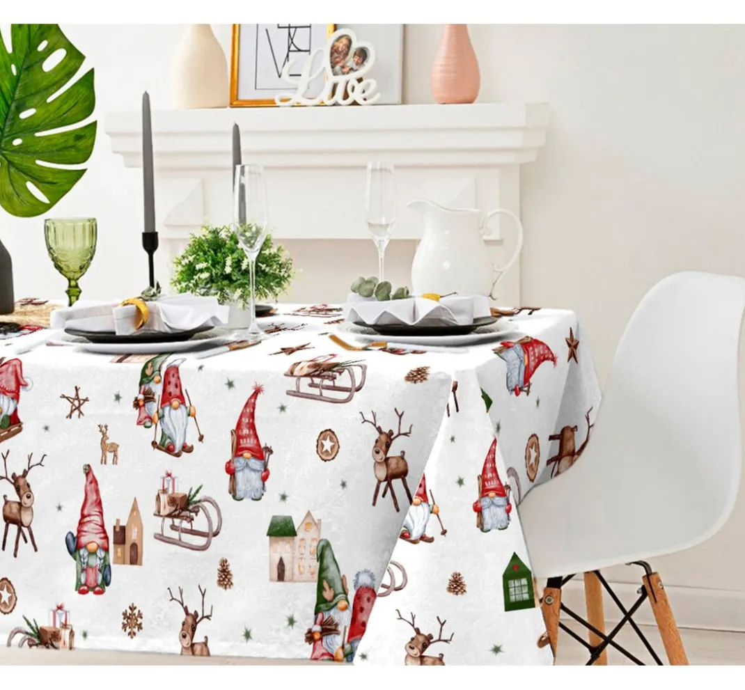VBS Marktplatz Weihnachtsstoffe|Stoff Meterware>Motiv-Stoff Leinenoptik "Wichtelwelt"