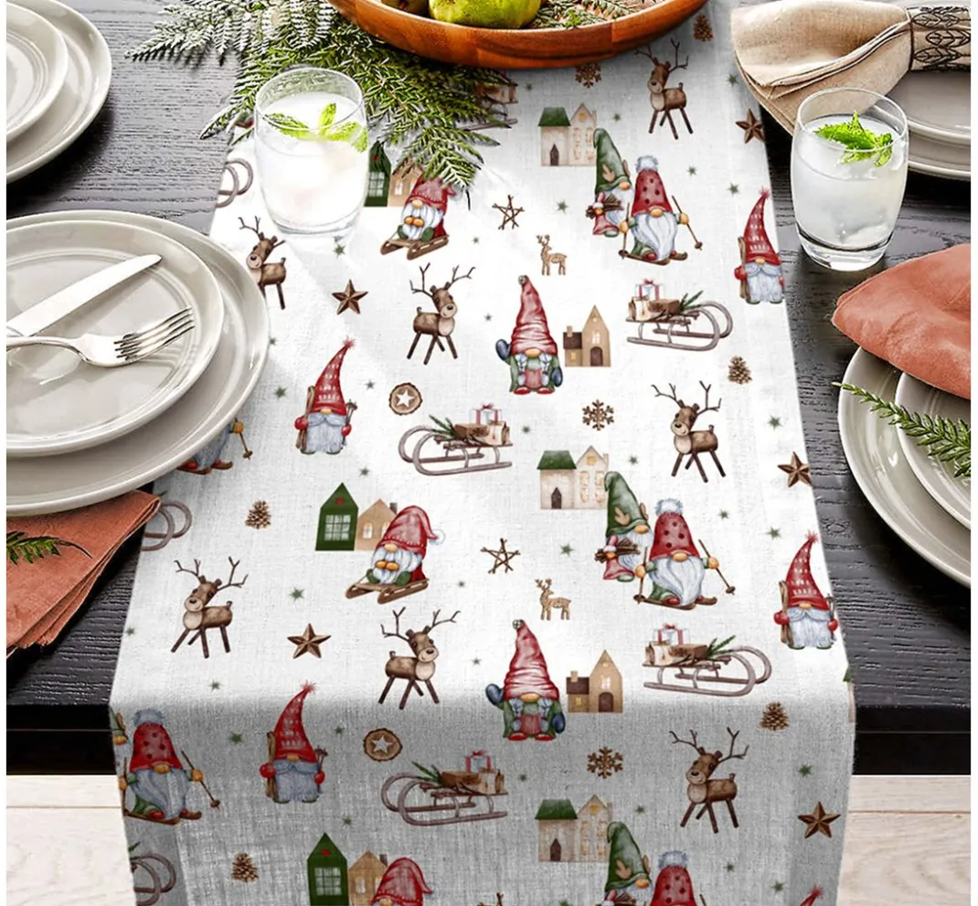 VBS Marktplatz Weihnachtsstoffe|Stoff Meterware>Motiv-Stoff Leinenoptik "Wichtelwelt"