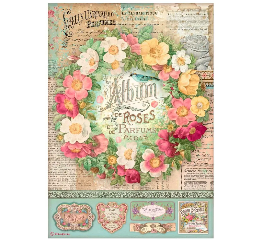 Stamperia Decoupage|Seidenpapier & Strohseide>Motiv-Strohseide "Album of Roses"