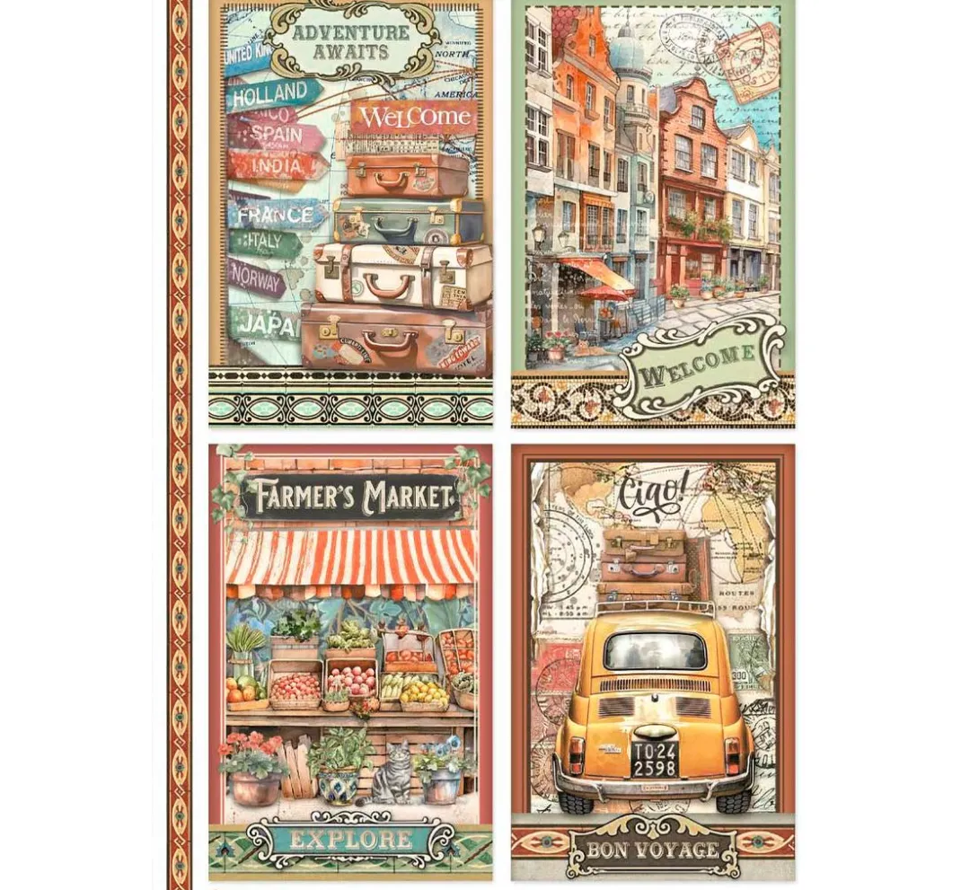 Stamperia Seidenpapier & Strohseide|Decoupage>Motiv-Strohseide "Art of Travelling"