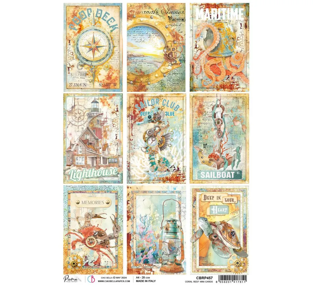 Ciao Bella Decoupage|Seidenpapier & Strohseide>Motiv-Strohseide "Coral Reef - Mini Cards"