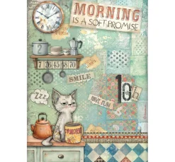 Stamperia Seidenpapier & Strohseide|Decoupage>Motiv-Strohseide "Furry Friends - Morning is a soft Promise"