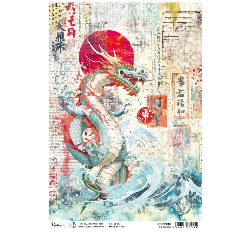 Ciao Bella Decoupage|Seidenpapier & Strohseide>Motiv-Strohseide "Land of the Rising Sun - Drache"