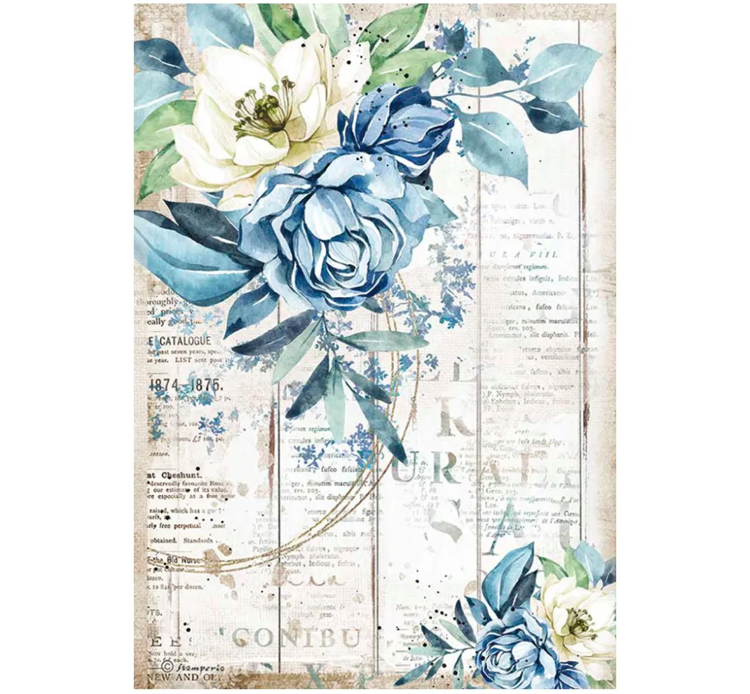 Stamperia Decoupage|Seidenpapier & Strohseide>Motiv-Strohseide "Romantic Blue"