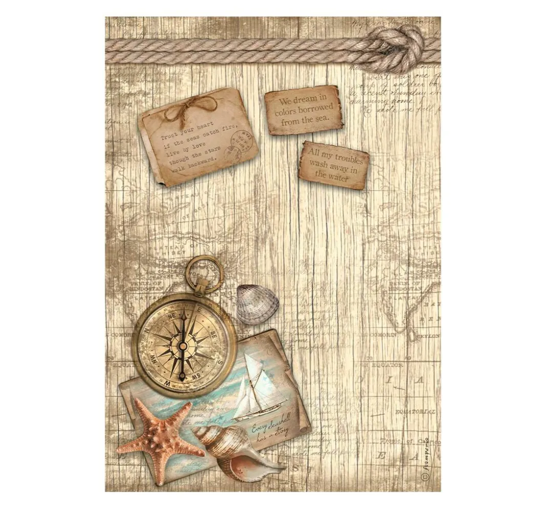 Stamperia Decoupage|Seidenpapier & Strohseide>Motiv-Strohseide "Sea Land - Compass"