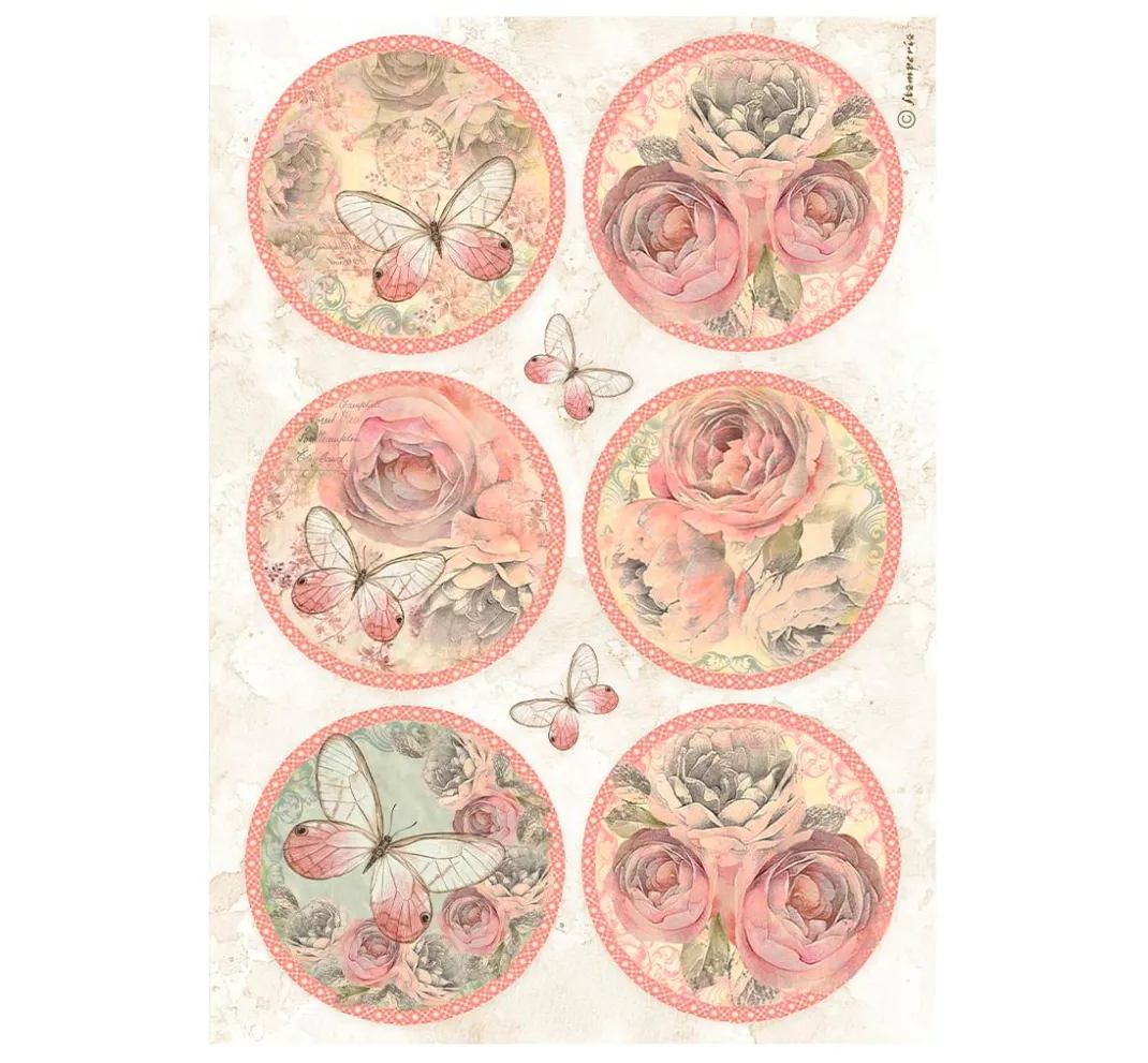 Stamperia Decoupage|Seidenpapier & Strohseide>Motiv-Strohseide "Shabby Rose - Motivkreise"