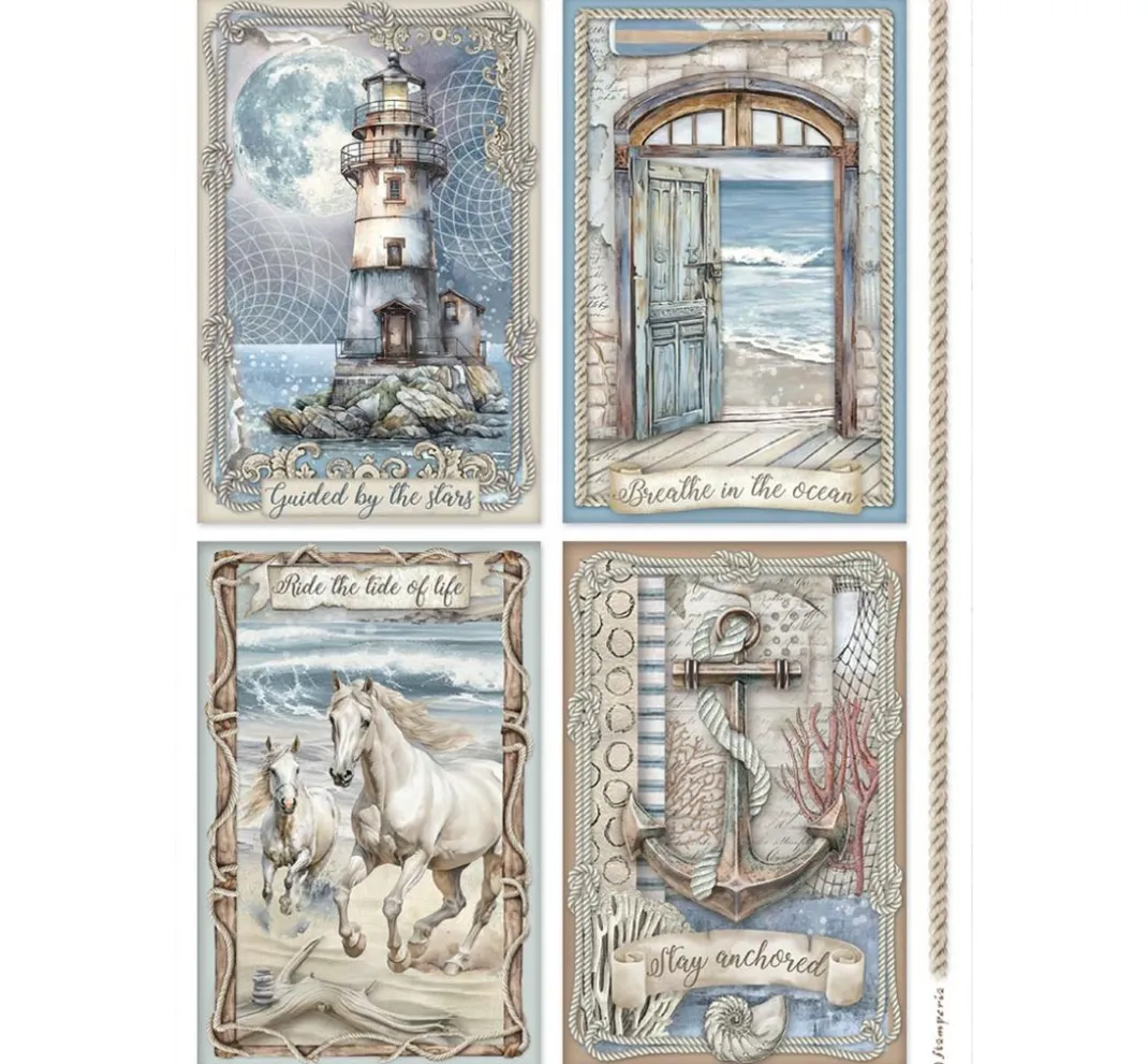 Stamperia Decoupage|Seidenpapier & Strohseide>Motiv-Strohseide "Silent Sea - Cards"