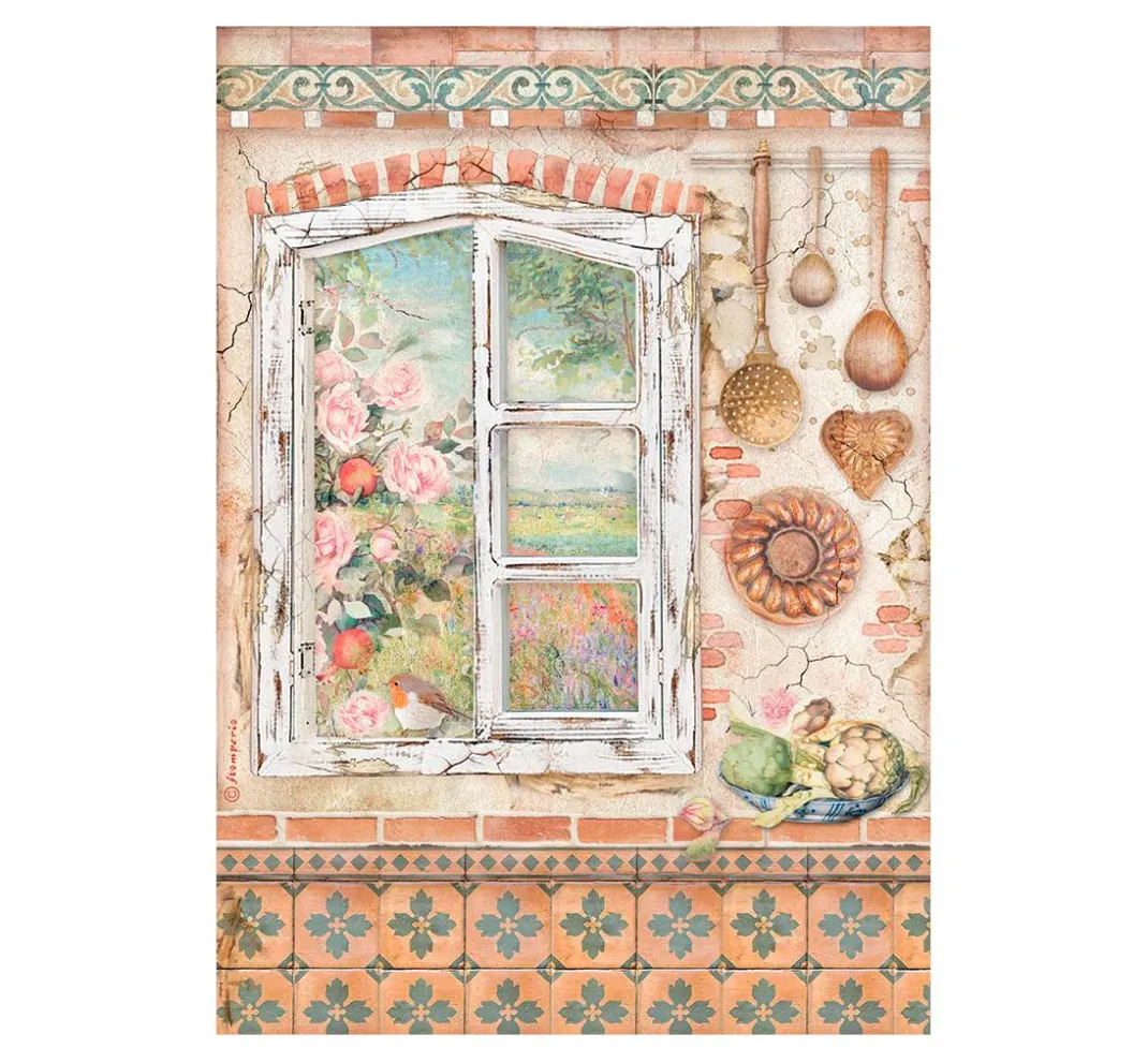 Stamperia Decoupage|Seidenpapier & Strohseide>Motiv-Strohseide "Sommerhaus"