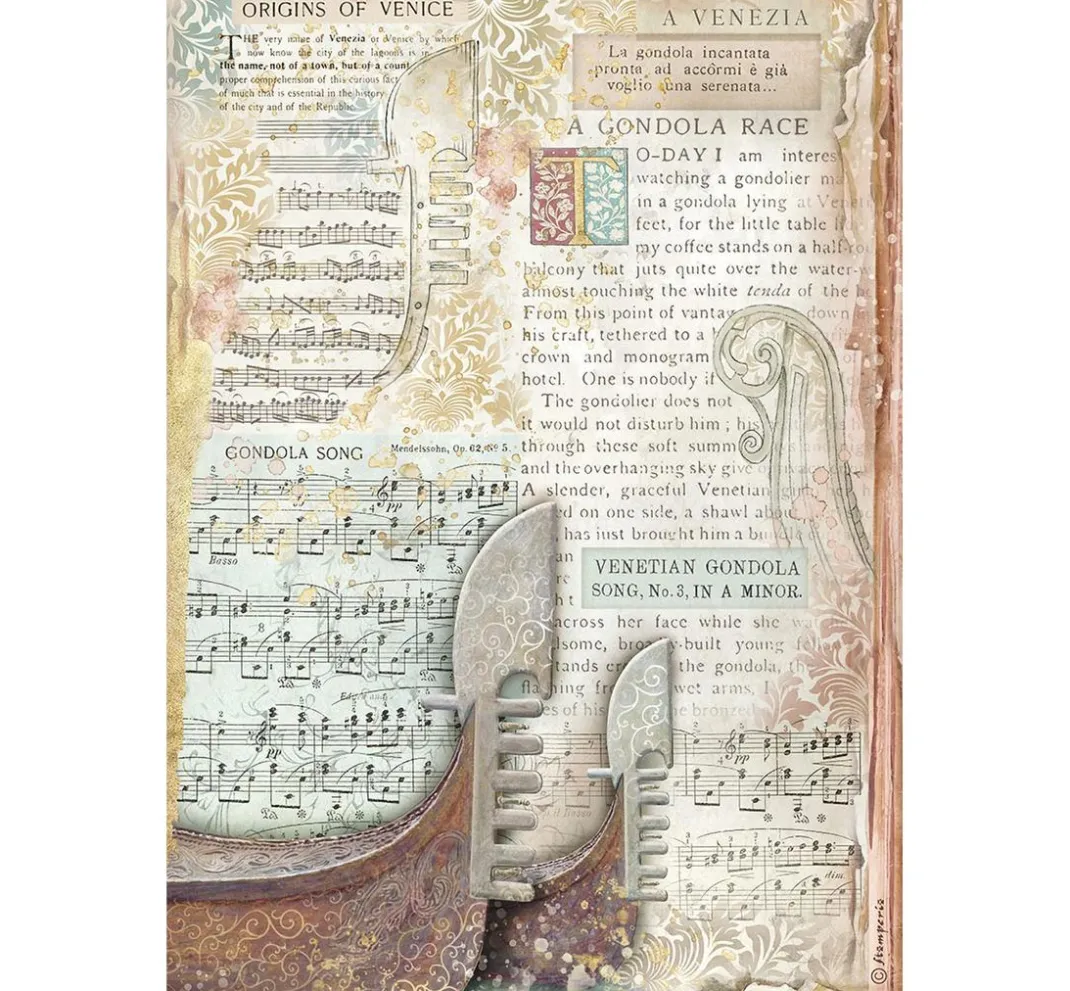 Stamperia Decoupage|Seidenpapier & Strohseide>Motiv-Strohseide "Venice City of Art - Gondola"
