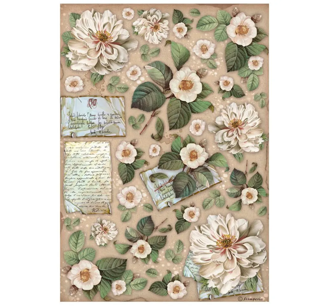 Stamperia Decoupage|Seidenpapier & Strohseide>Motiv-Strohseide "Vintage Library Flowers"