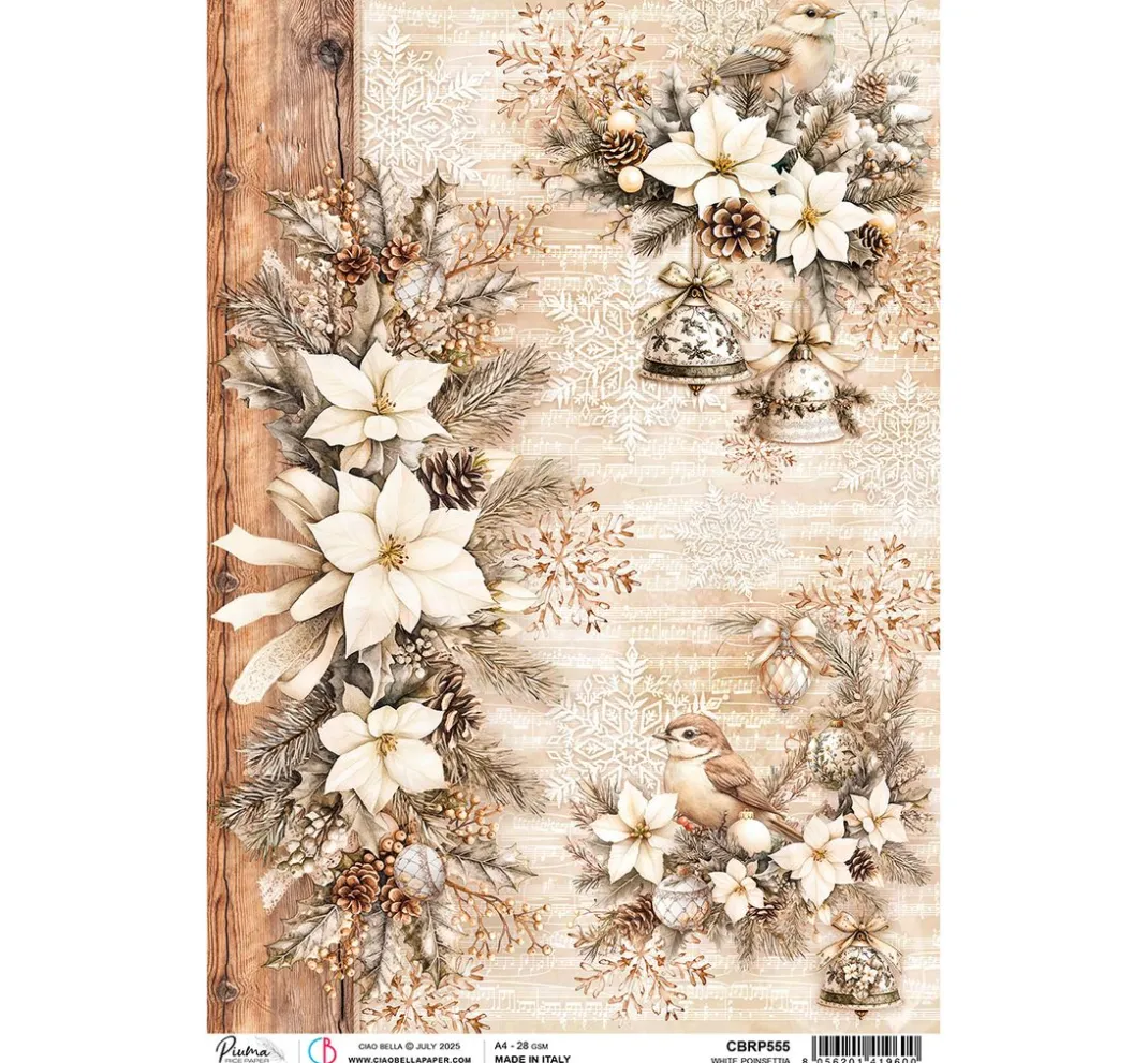 Ciao Bella Seidenpapier & Strohseide|Decoupage>Motiv-Strohseide "Winter Season - White Poinsettia"