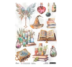 Ciao Bella Decoupage|Seidenpapier & Strohseide>Motiv-Strohseide "Wizard Academy - Bücher und Zaubertrank"