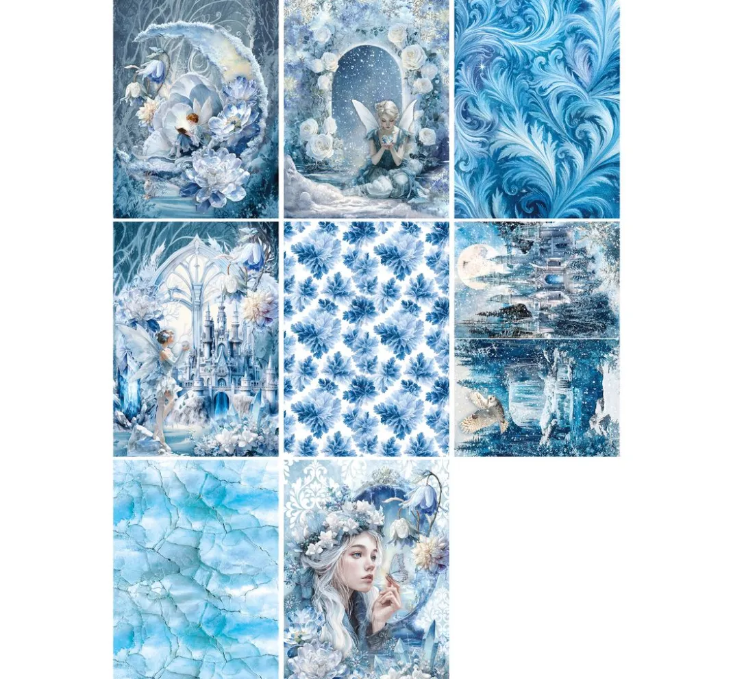 Ciao Bella Decoupage|Seidenpapier & Strohseide>Motiv-Strohseiden Sortiment "Frozen Land", 8er-Set