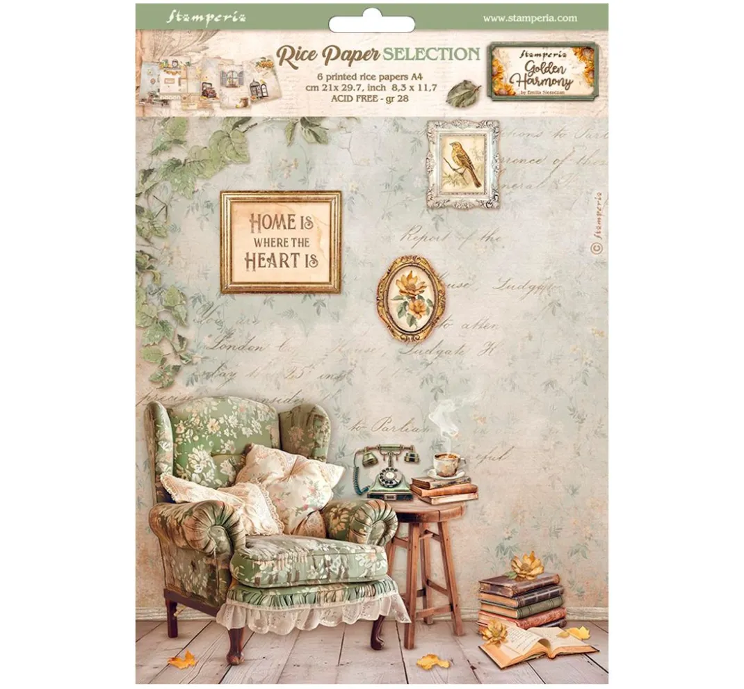 Stamperia Decoupage|Seidenpapier & Strohseide>Motiv-Strohseiden Sortiment "Golden Harmony"