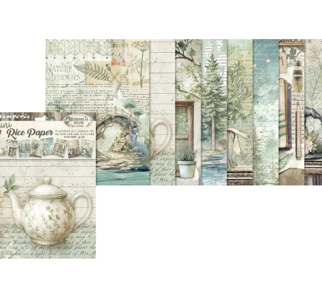 Stamperia Decoupage|Seidenpapier & Strohseide>Motiv-Strohseiden Sortiment "Herbarium Silvae", 8er Set