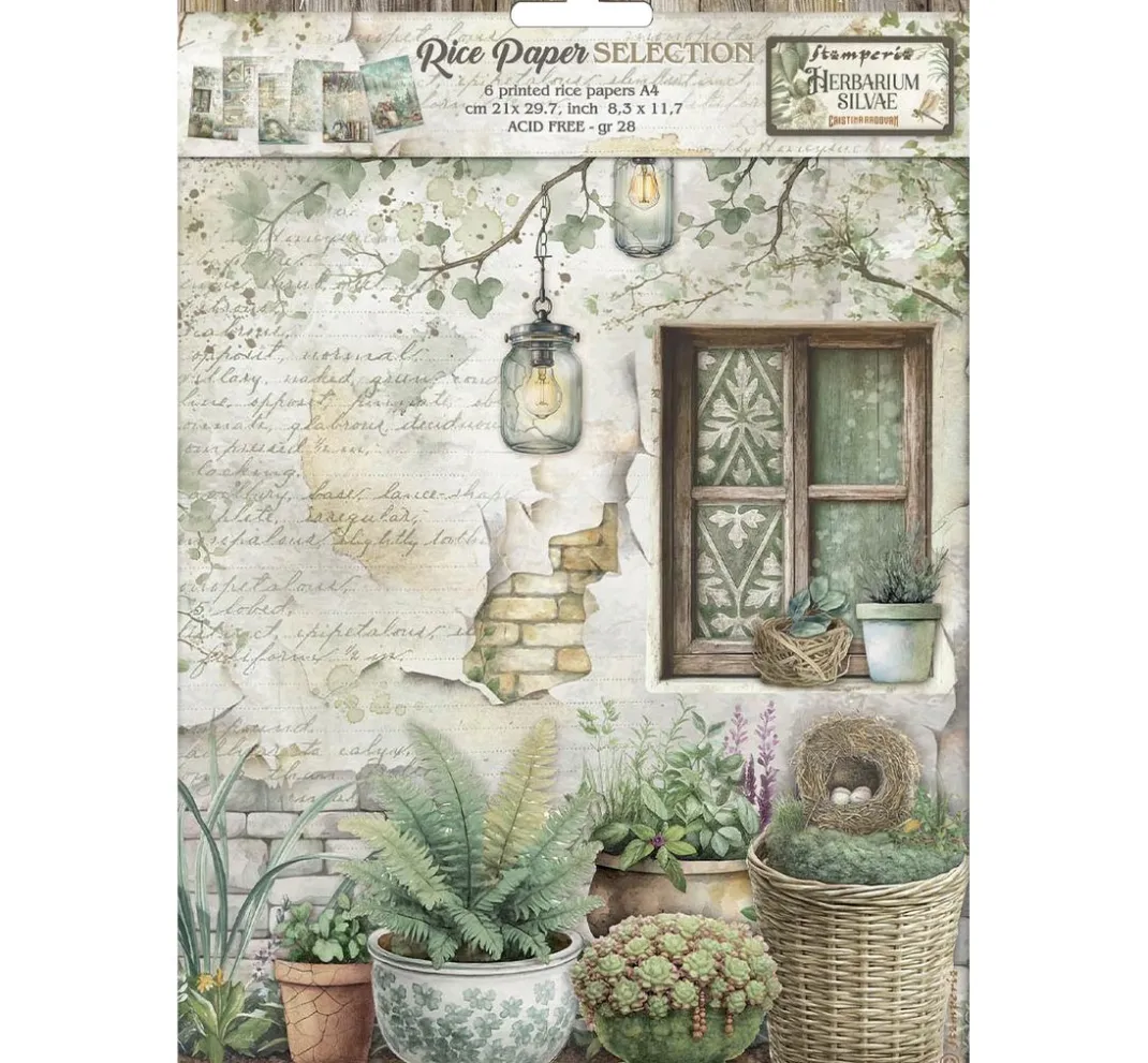 Stamperia Decoupage|Seidenpapier & Strohseide>Motiv-Strohseiden Sortiment "Herbarium Silvae", 6er-Set