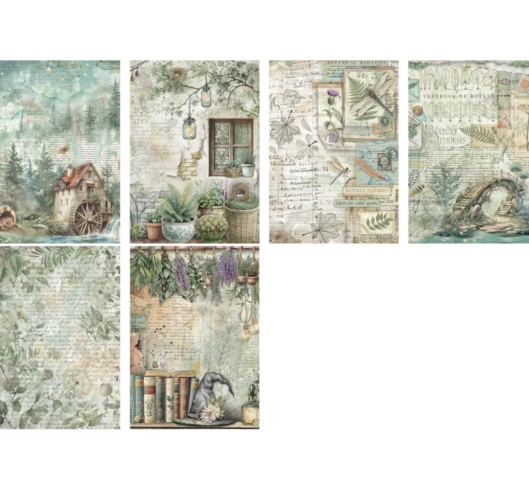 Stamperia Decoupage|Seidenpapier & Strohseide>Motiv-Strohseiden Sortiment "Herbarium Silvae", 6er-Set