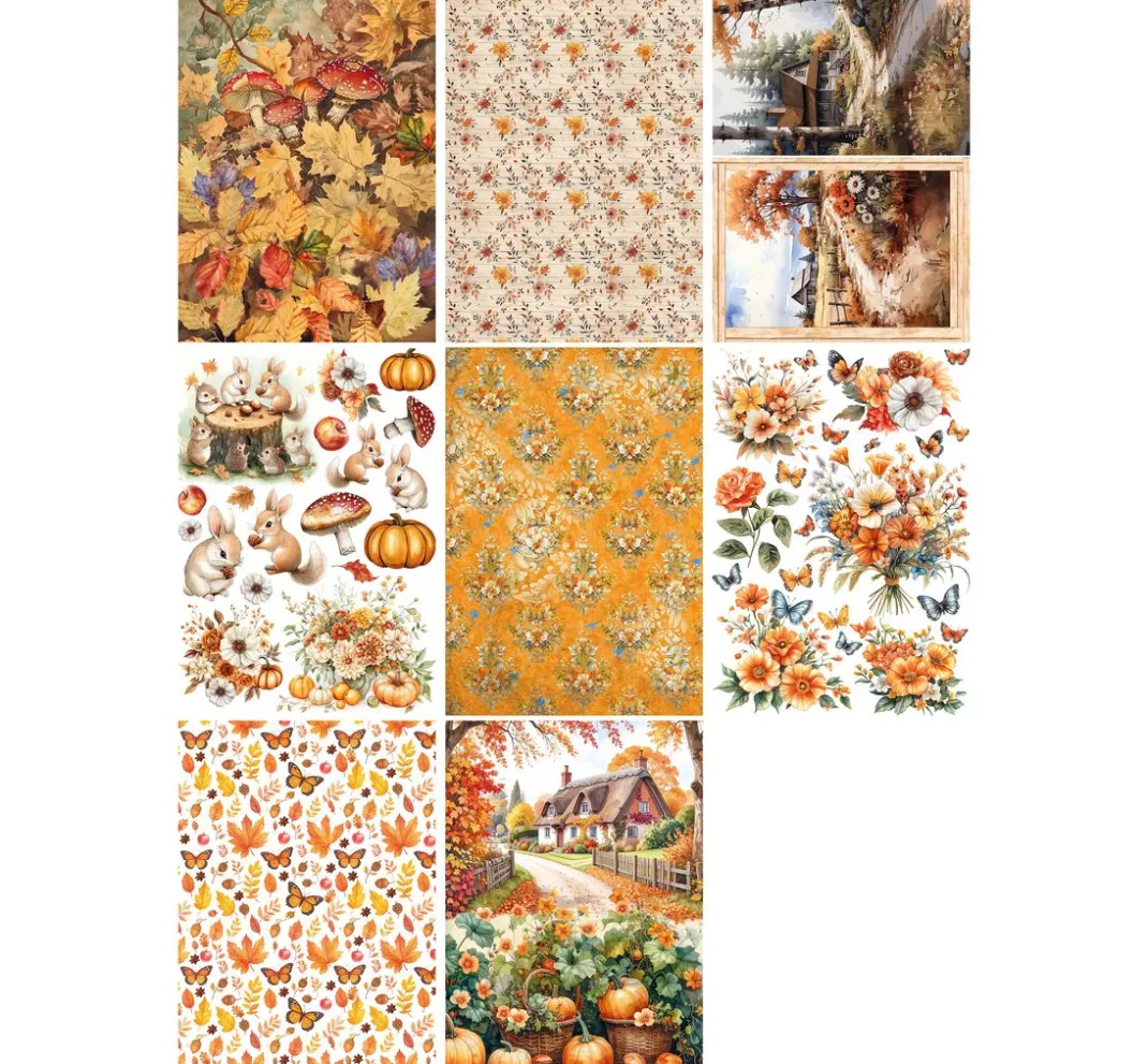 Ciao Bella Decoupage|Seidenpapier & Strohseide>Motiv-Strohseiden Sortiment "Hallo Herbst", 8er-Set