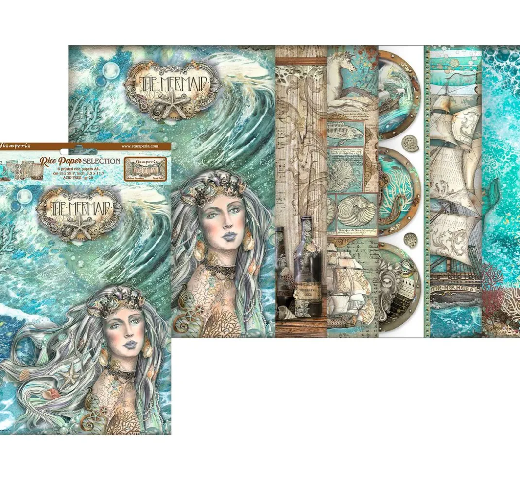 Stamperia Decoupage|Seidenpapier & Strohseide>Motiv-Strohseiden Sortiment "Songs of the Sea"