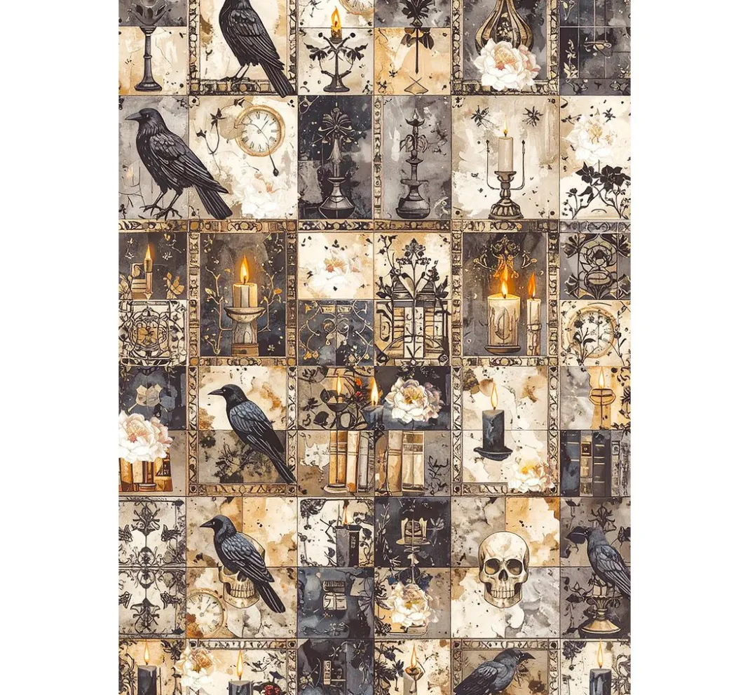 Ciao Bella Decoupage|Seidenpapier & Strohseide>Motiv-Strohseiden Sortiment "Dark Akademia", 8er-Set