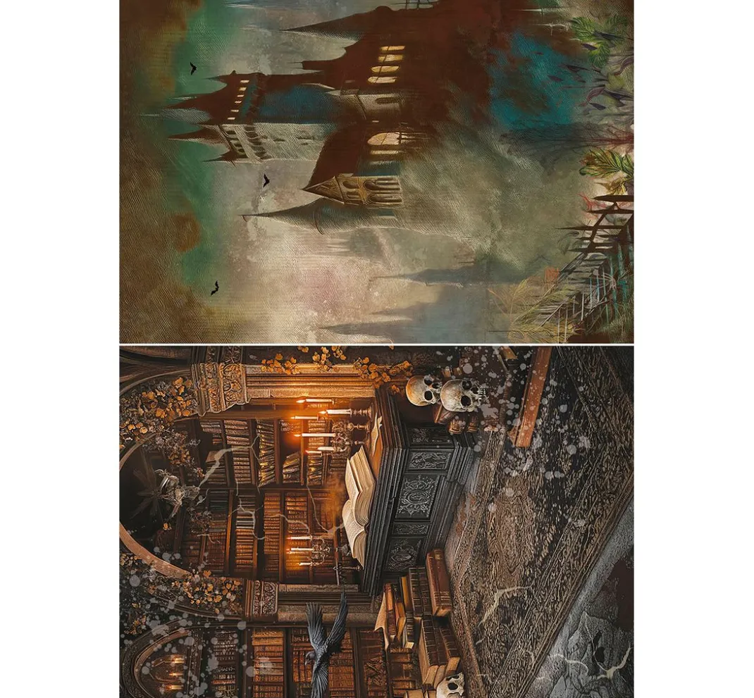 Ciao Bella Decoupage|Seidenpapier & Strohseide>Motiv-Strohseiden Sortiment "Dark Akademia", 8er-Set