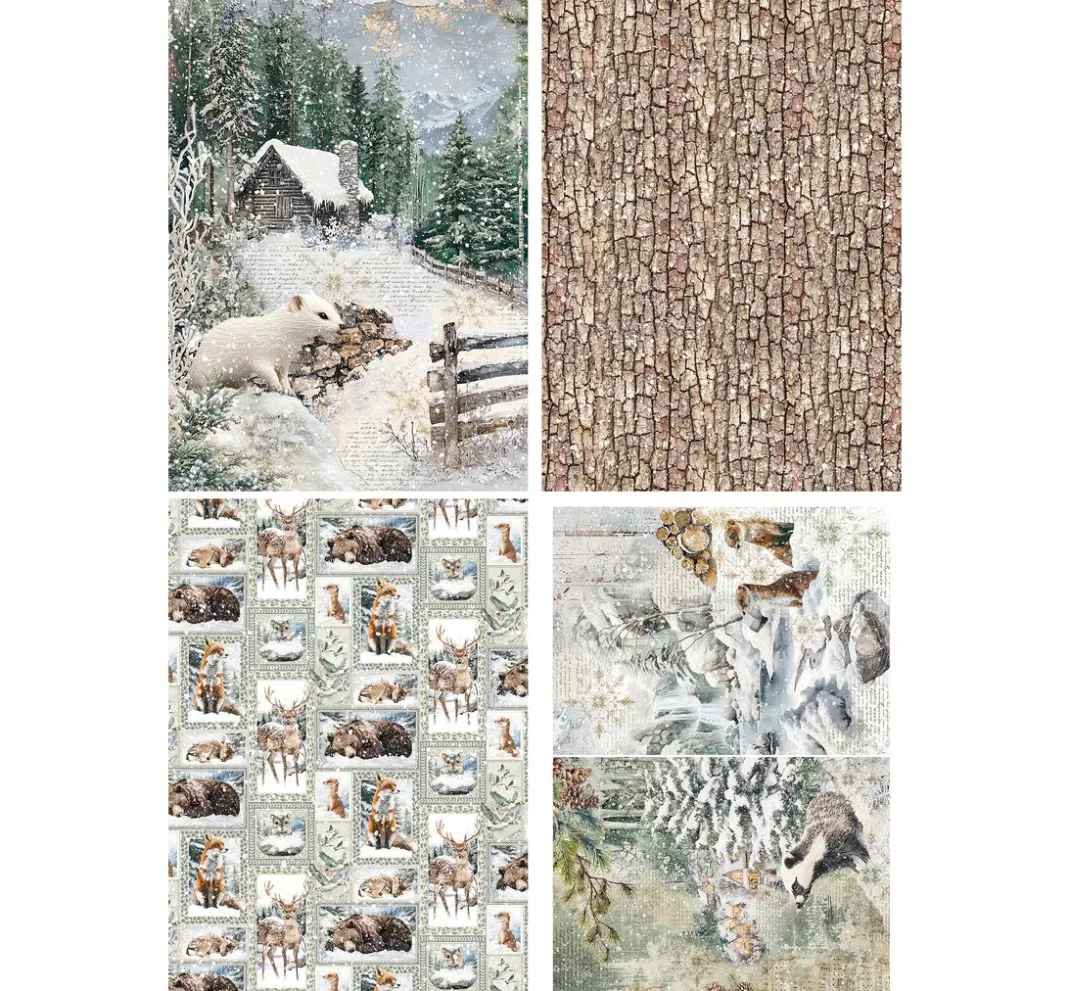 Ciao Bella Decoupage|Seidenpapier & Strohseide>Motiv-Strohseiden Sortiment "Forest Tales", 4er-Set