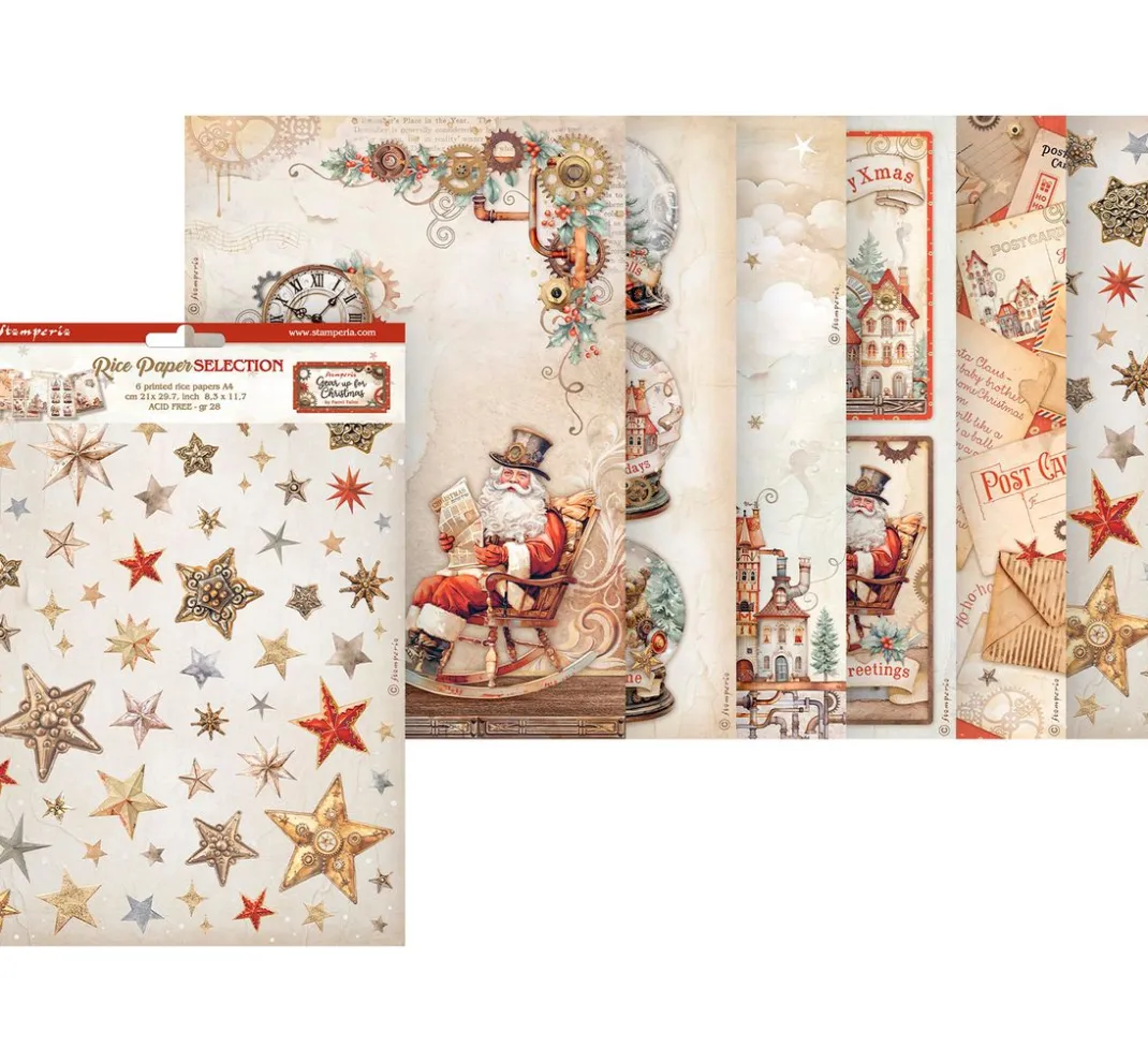 Stamperia Decoupage|Seidenpapier & Strohseide>Motiv-Strohseiden Sortiment "Gear up for Christmas"
