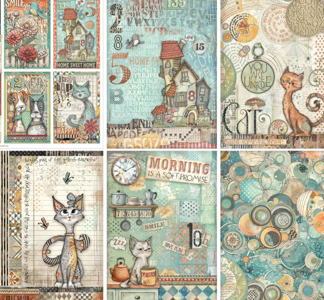 Stamperia Decoupage|Seidenpapier & Strohseide>Motiv-Strohseiden Sortiment "Furry Friends"